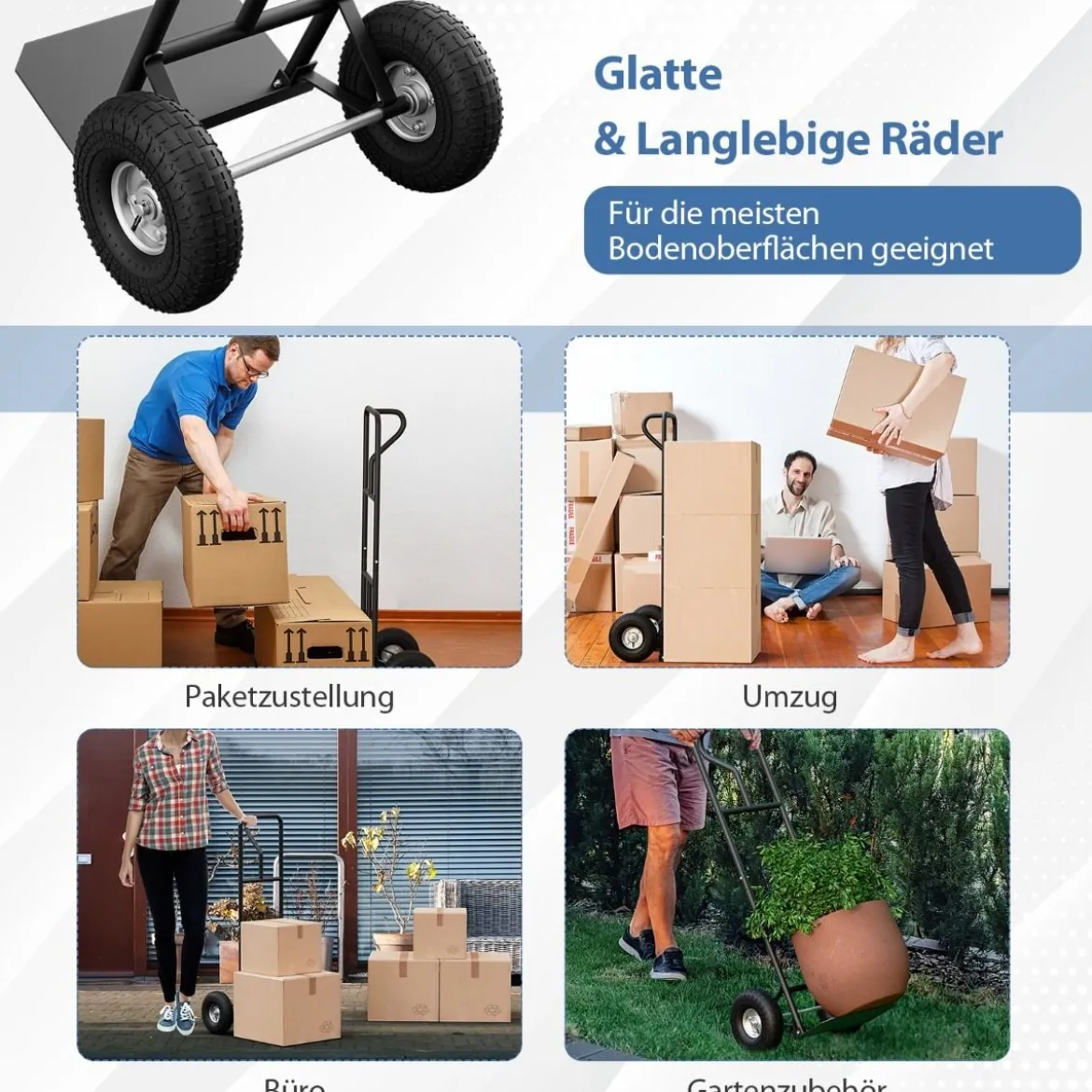 Sackkarre mit P-Griff Staplerkarre mit hoher Rückenlehne klappbarer Ladefläche & Gummirädern Schwarz