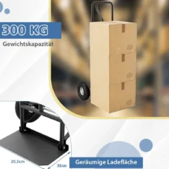 Sackkarre mit P-Griff Staplerkarre mit hoher Rückenlehne klappbarer Ladefläche & Gummirädern Schwarz