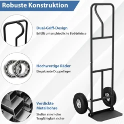 Sackkarre mit P-Griff Staplerkarre mit hoher Rückenlehne klappbarer Ladefläche & Gummirädern Schwarz