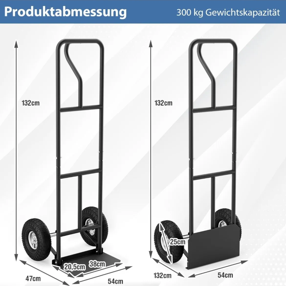 Sackkarre mit P-Griff Staplerkarre mit hoher Rückenlehne klappbarer Ladefläche & Gummirädern Schwarz