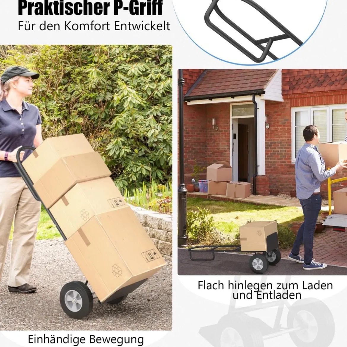 Sackkarre mit P-Griff Staplerkarre mit hoher Rückenlehne 51 x 48 x 132 cm Schwarz