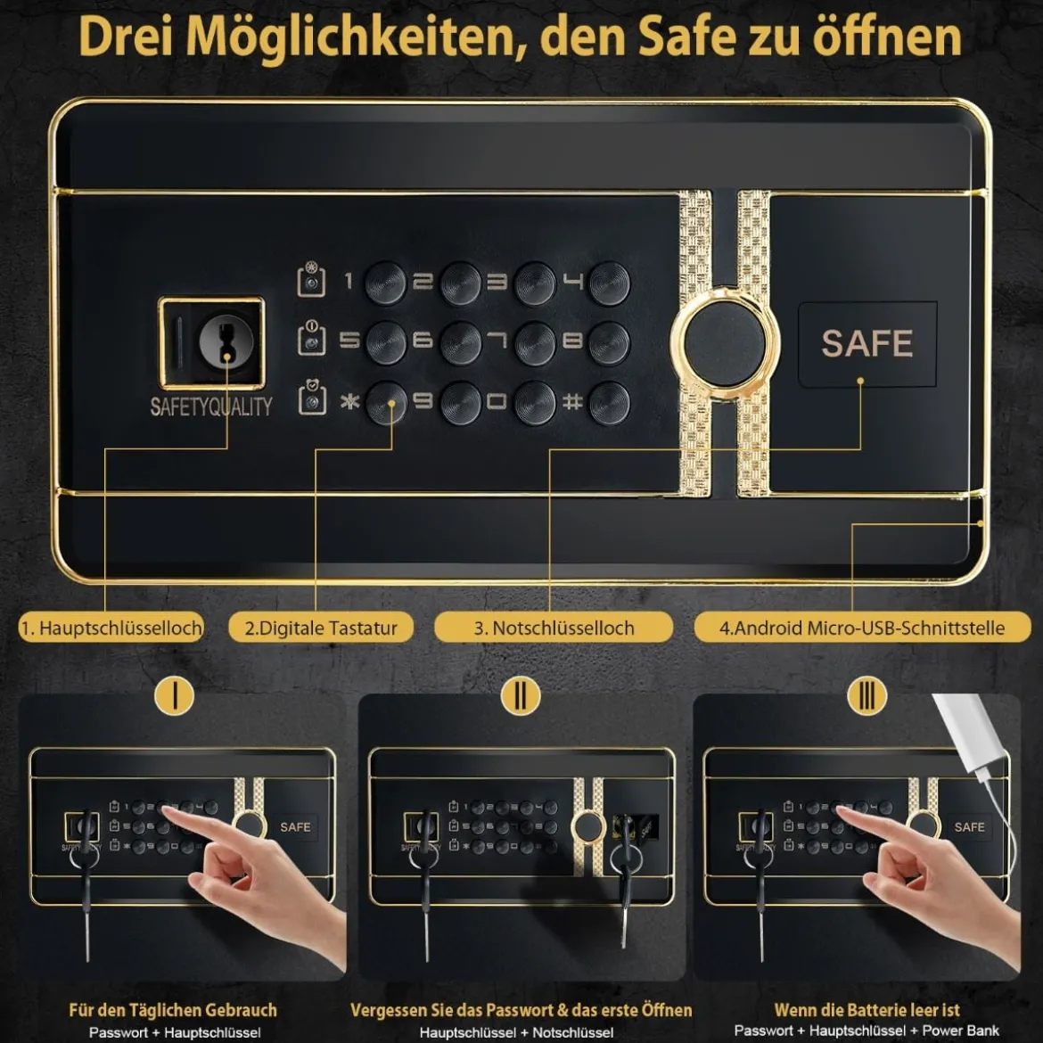 Safe Tresor 42,5 L Schranktresor Stahl-Heimsafe mit Digitaler Tastatur und Schlüsselschloss