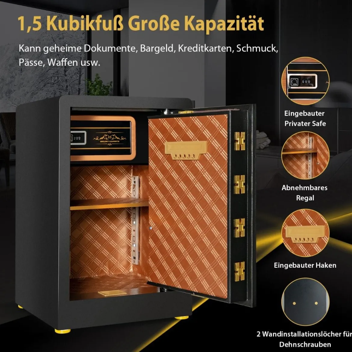 Safe Tresor 42,5 L Schranktresor Stahl-Heimsafe mit Digitaler Tastatur und Schlüsselschloss