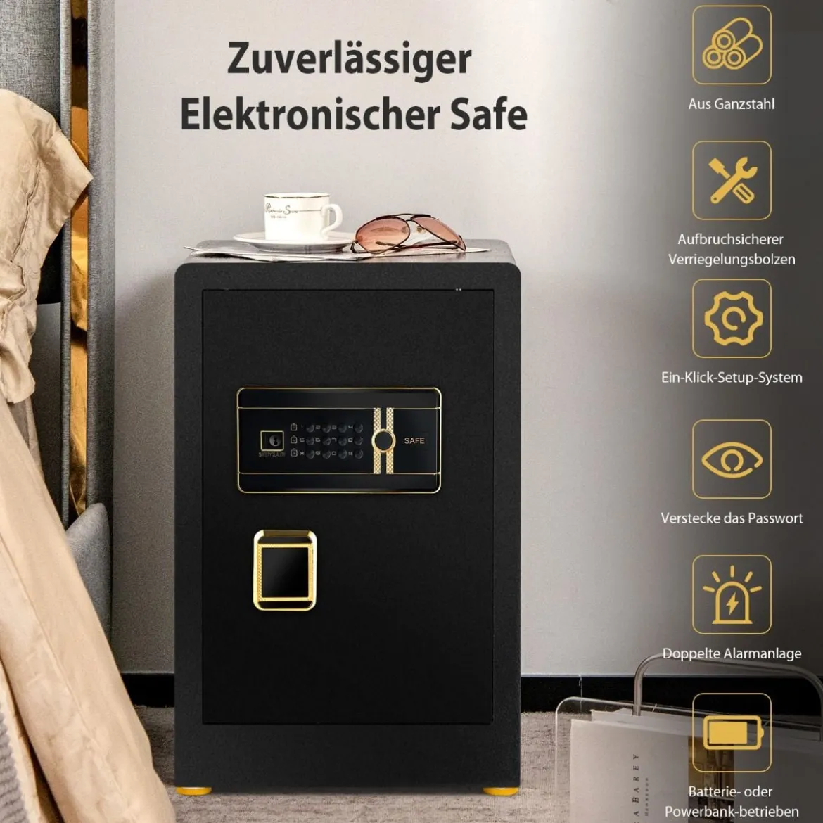 Safe Tresor 42,5 L Schranktresor Stahl-Heimsafe mit Digitaler Tastatur und Schlüsselschloss