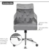 Samt Akzent Sessel Bürostuhl mit Rädern Verstellbarer Arbeitsstuhl 59,5 x 57 x 84 - 98 cm Grau