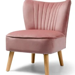 Samt-Akzentstuhl mit Massivholzbeinen dick gepolsterter Sitz 55 x 70 x 77,5 cm Rosa