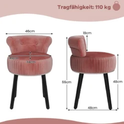 Samt-Vanity-Stuhl mit Lehne gepolsterter Vanity-Hocker mit tief getufteter Rückenlehne Rosa