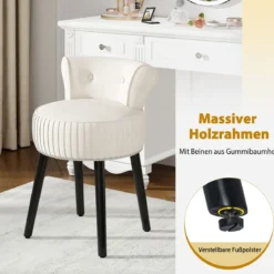 Samt-Vanity-Stuhl mit Lehne gepolsterter Vanity-Hocker mit tief getufteter Rückenlehne Weiß