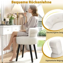 Samt-Vanity-Stuhl mit Lehne gepolsterter Vanity-Hocker mit tief getufteter Rückenlehne Weiß