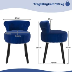 Samt-Vanity-Stuhl mit Lehne gepolsterter Vanity-Hocker mit tief getufteter Rückenlehne und massiven Holzbeinen Blau