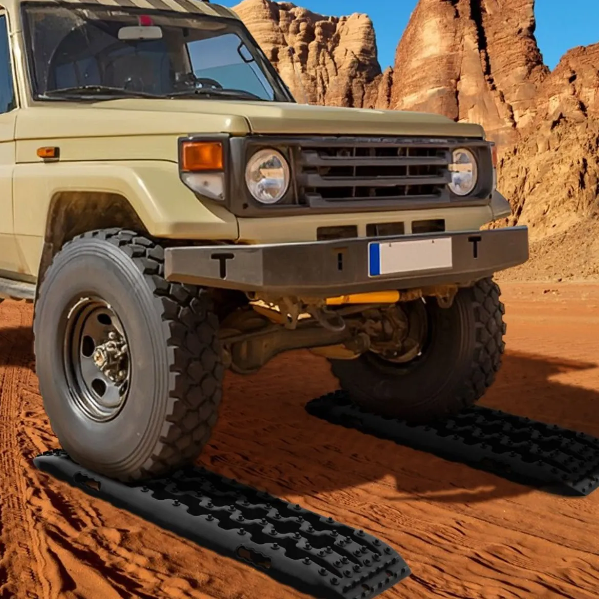 Sandbleche Offroad 2 Stücke Anfahrhilfe Reifenleiter für Sand/Schlamm/Schnee 107 x 31 x 7 cm Schwarz