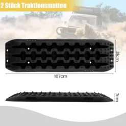 Sandbleche Offroad 2 Stücke Anfahrhilfe Reifenleiter für Sand/Schlamm/Schnee 107 x 31 x 7 cm Schwarz