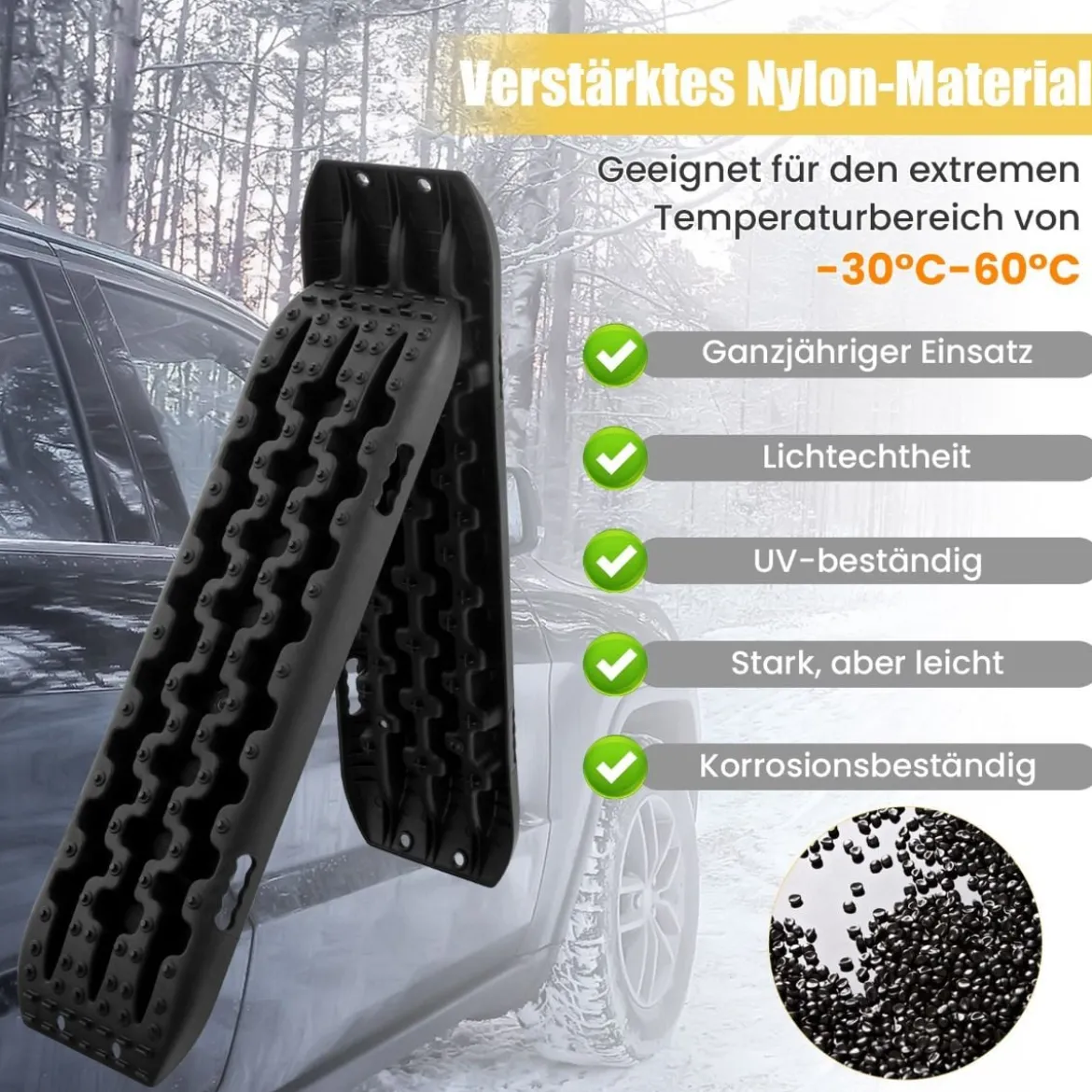 Sandbleche Offroad 2 Stücke Anfahrhilfe Reifenleiter für Sand/Schlamm/Schnee 107 x 31 x 7 cm Schwarz