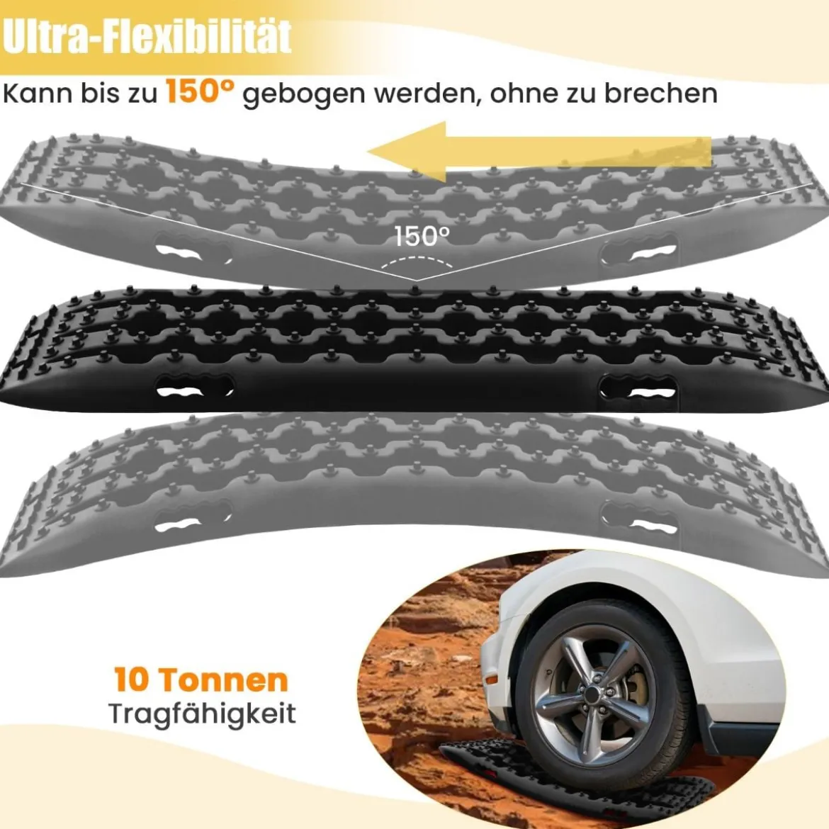 Sandbleche Offroad 2 Stücke Anfahrhilfe Reifenleiter für Sand/Schlamm/Schnee 107 x 31 x 7 cm Schwarz