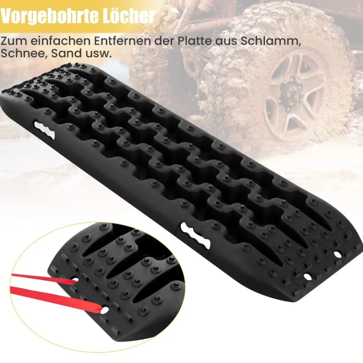 Sandbleche Offroad 2 Stücke Anfahrhilfe Reifenleiter für Sand/Schlamm/Schnee 107 x 31 x 7 cm Schwarz