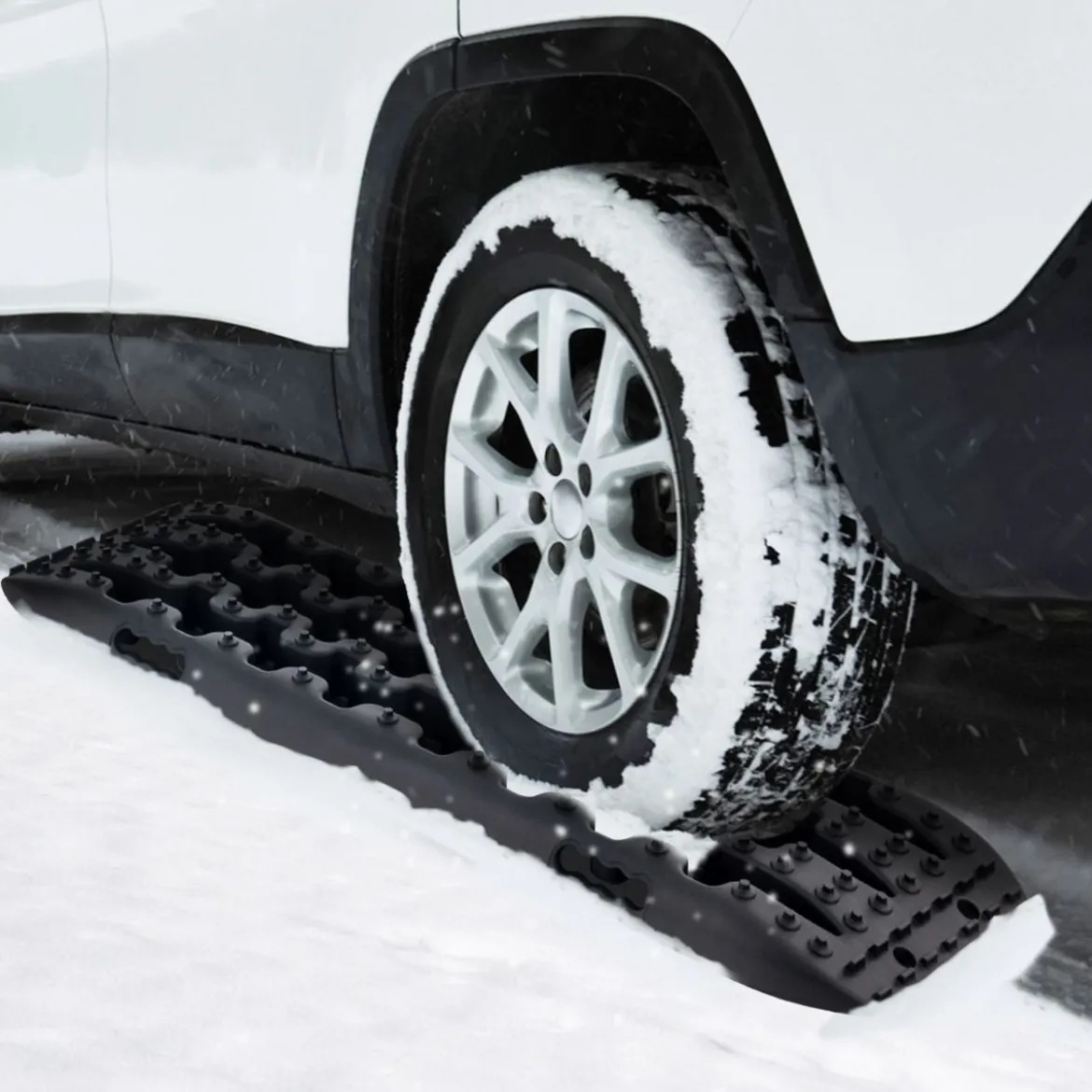 Sandbleche Offroad 2 Stücke Anfahrhilfe Reifenleiter für Sand/Schlamm/Schnee 107 x 31 x 7 cm Schwarz