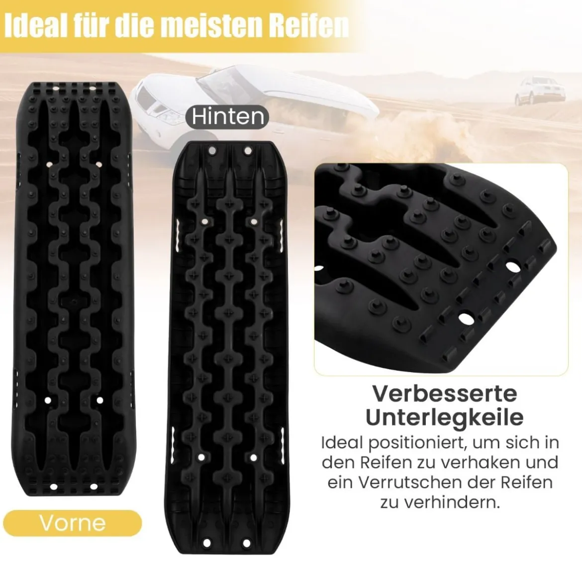 Sandbleche Offroad 2 Stücke Anfahrhilfe Reifenleiter für Sand/Schlamm/Schnee 107 x 31 x 7 cm Schwarz