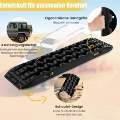 Sandbleche Offroad 2 Stücke Anfahrhilfe Reifenleiter für Sand/Schlamm/Schnee 107 x 31 x 7 cm Schwarz