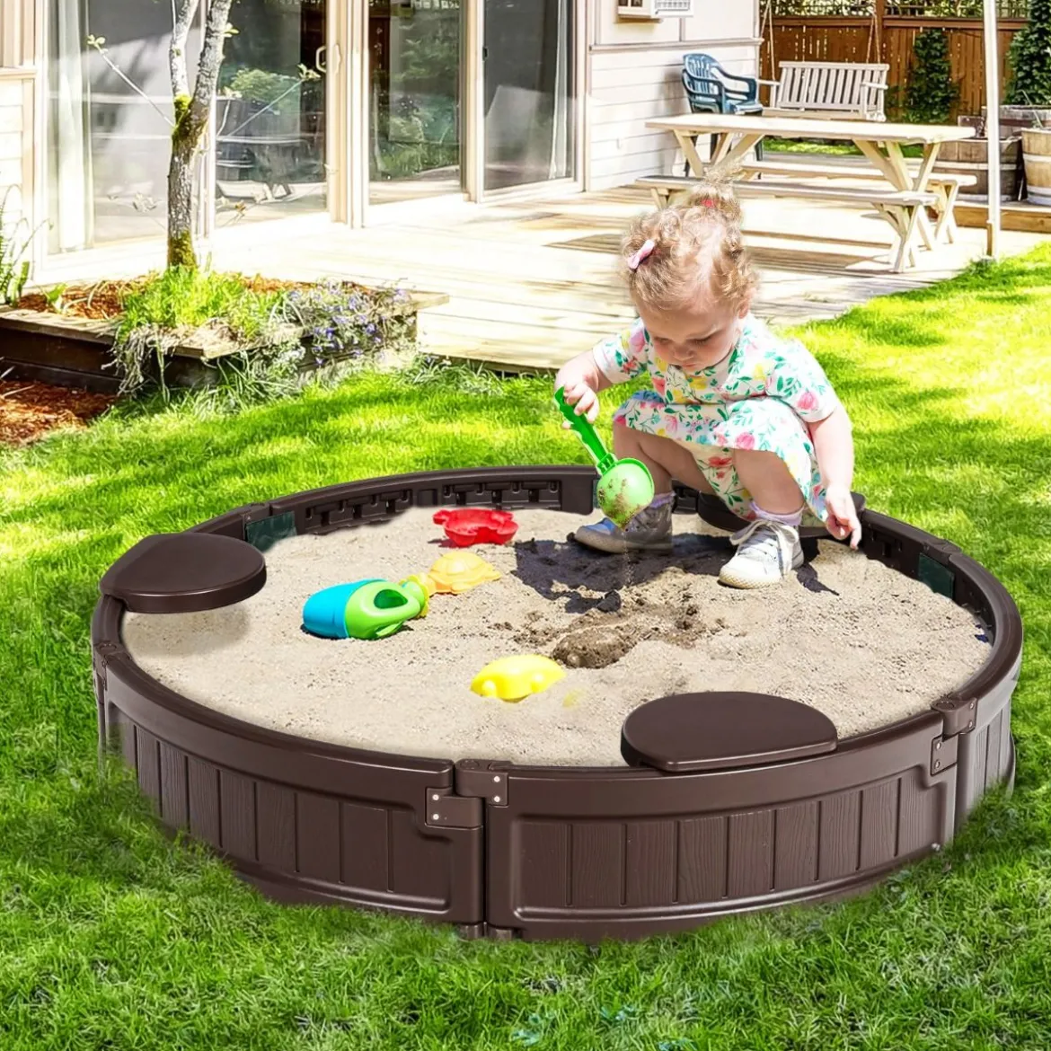 Sandkaste 120 cm Großer Runder Sandkasten 120 x 120 x 21 cm Braun