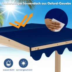 Sandkasten aus Holz mit Höhenverstellbarem Baldachin & Schützenden Ecken Spielstation