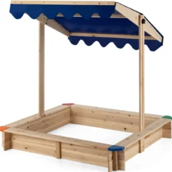 Sandkasten aus Holz mit Höhenverstellbarem Baldachin & Schützenden Ecken Spielstation