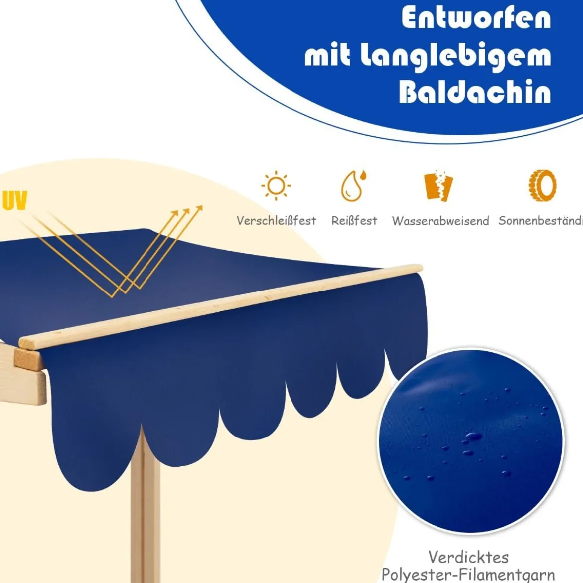 Sandkasten für Kinder im Freien Überdachter Sandkasten 115 x 115 x 121 cm Natur + Blau