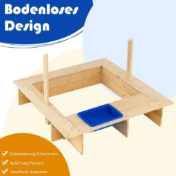 Sandkasten für Kinder im Freien Überdachter Sandkasten 115 x 115 x 121 cm Natur + Blau