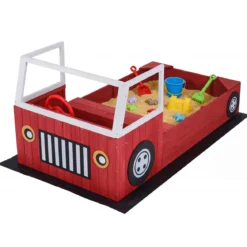 Sandkasten mit Dach Schiff Holzsandkasten mit Steuerrad 4 Ecksitzen 103 x 135 x 140 cm