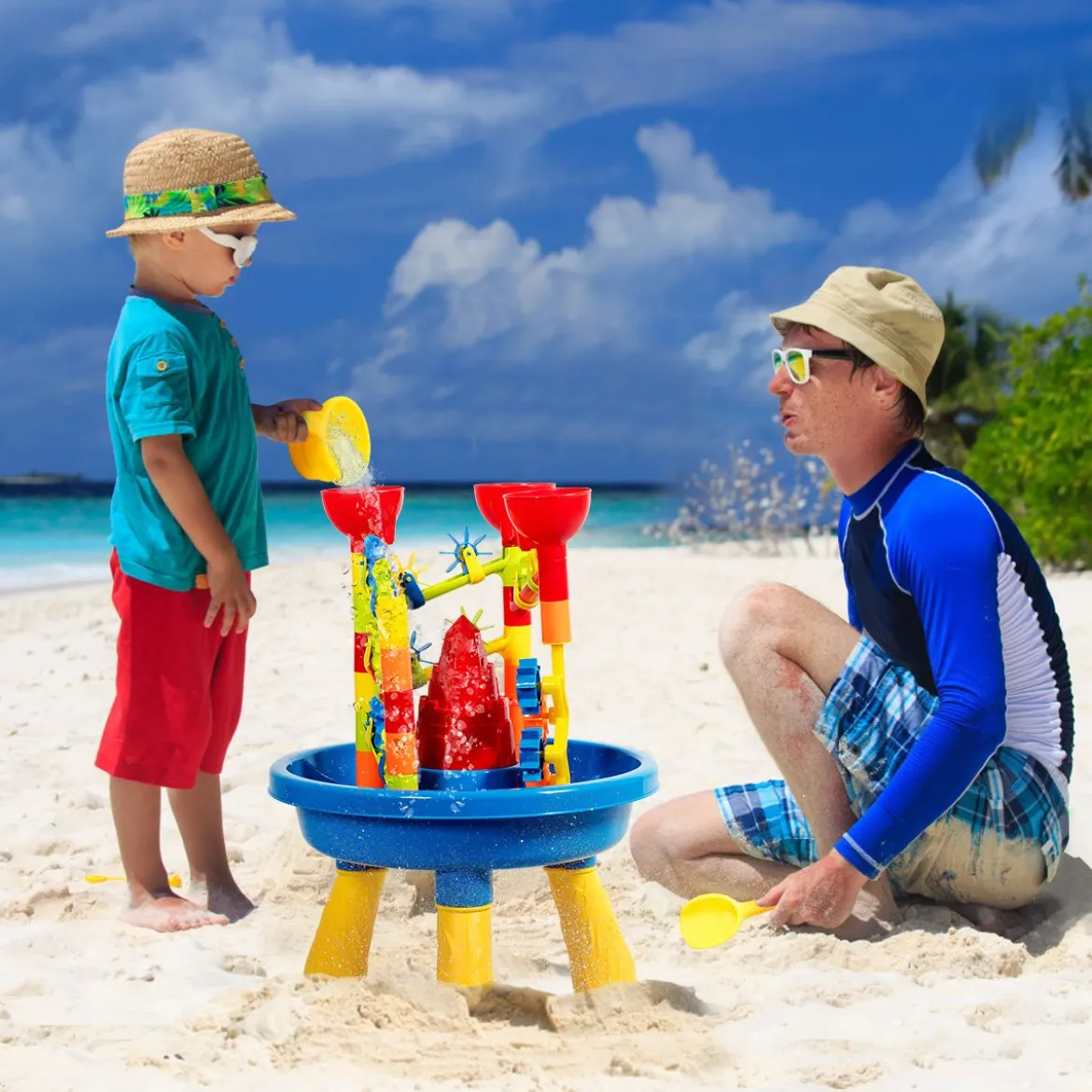 Sandkastentisch 2-in-1 Strandspielzeug Set mit Sandschaufel 46 x 46 x 66 cm