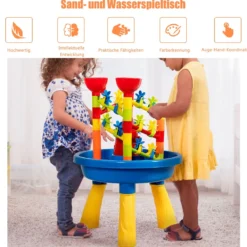 Sandkastentisch 2-in-1 Strandspielzeug Set mit Sandschaufel 46 x 46 x 66 cm