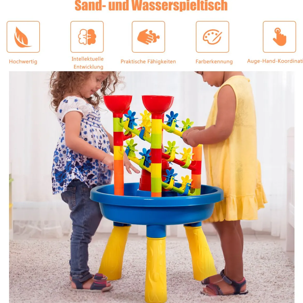 Sandkastentisch 2-in-1 Strandspielzeug Set mit Sandschaufel 46 x 46 x 66 cm