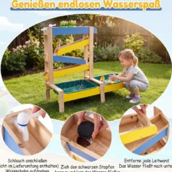 Sand- und Wassertisch aus Holz mit 2 Becken und Zubehör für Kinder ab 3 Jahren Mehrfarbig