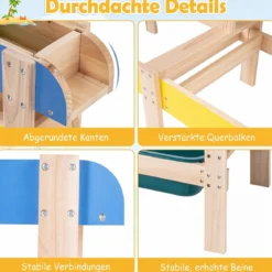 Sand- und Wassertisch aus Holz mit 2 Becken und Zubehör für Kinder ab 3 Jahren Mehrfarbig