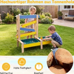 Sand- und Wassertisch aus Holz mit 2 Becken und Zubehör für Kinder ab 3 Jahren Mehrfarbig