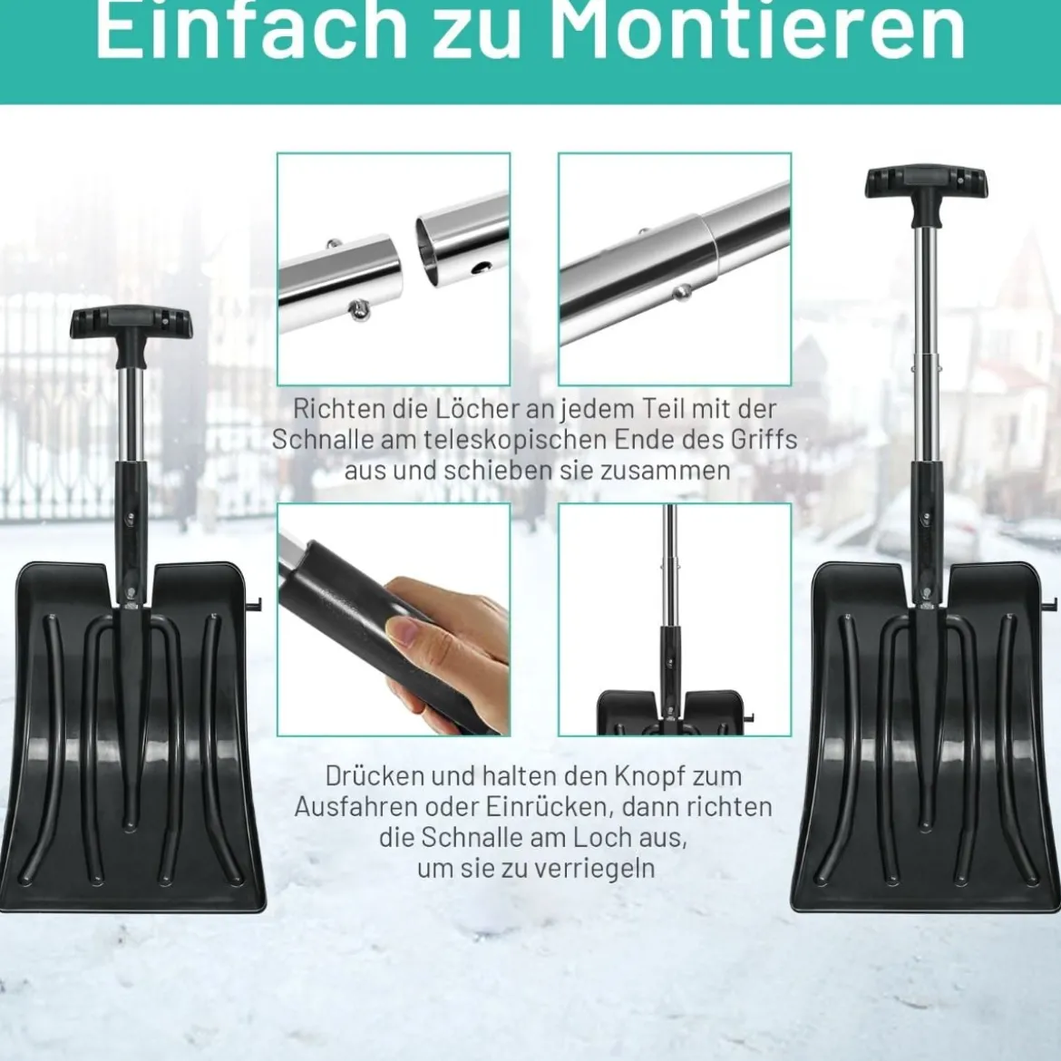 Schaufel 3-in-1-Multifunktions-Schneeschaufel-Set mit Schneebürste und Eiskratzer Schwarz