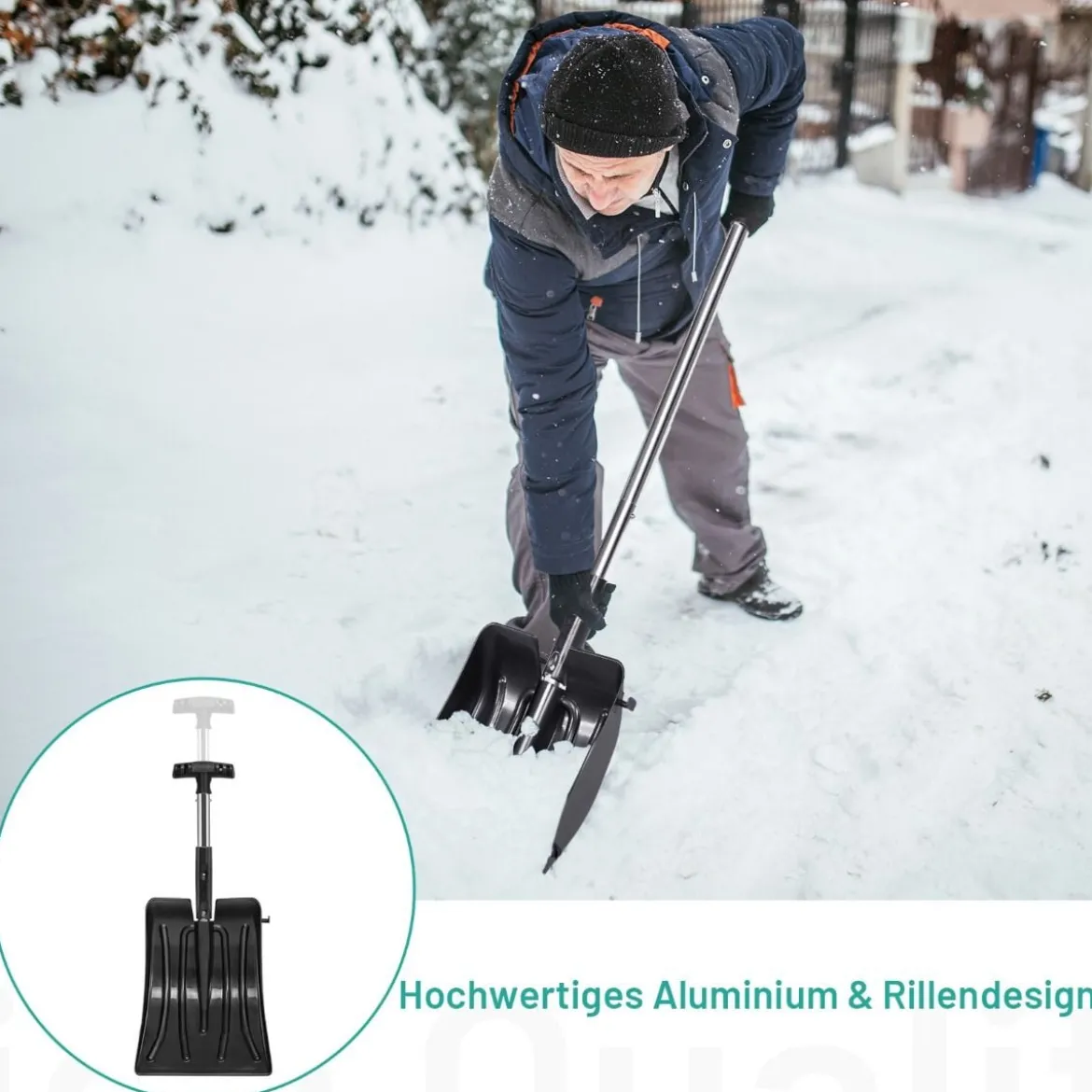 Schaufel 3-in-1-Multifunktions-Schneeschaufel-Set mit Schneebürste und Eiskratzer Schwarz
