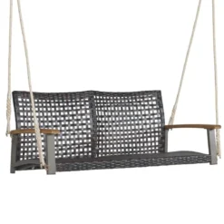 Schaukelbank für Draußen Hängebank aus PE-Rattan mit 2 Seilen 131 x 68 x 54 cm