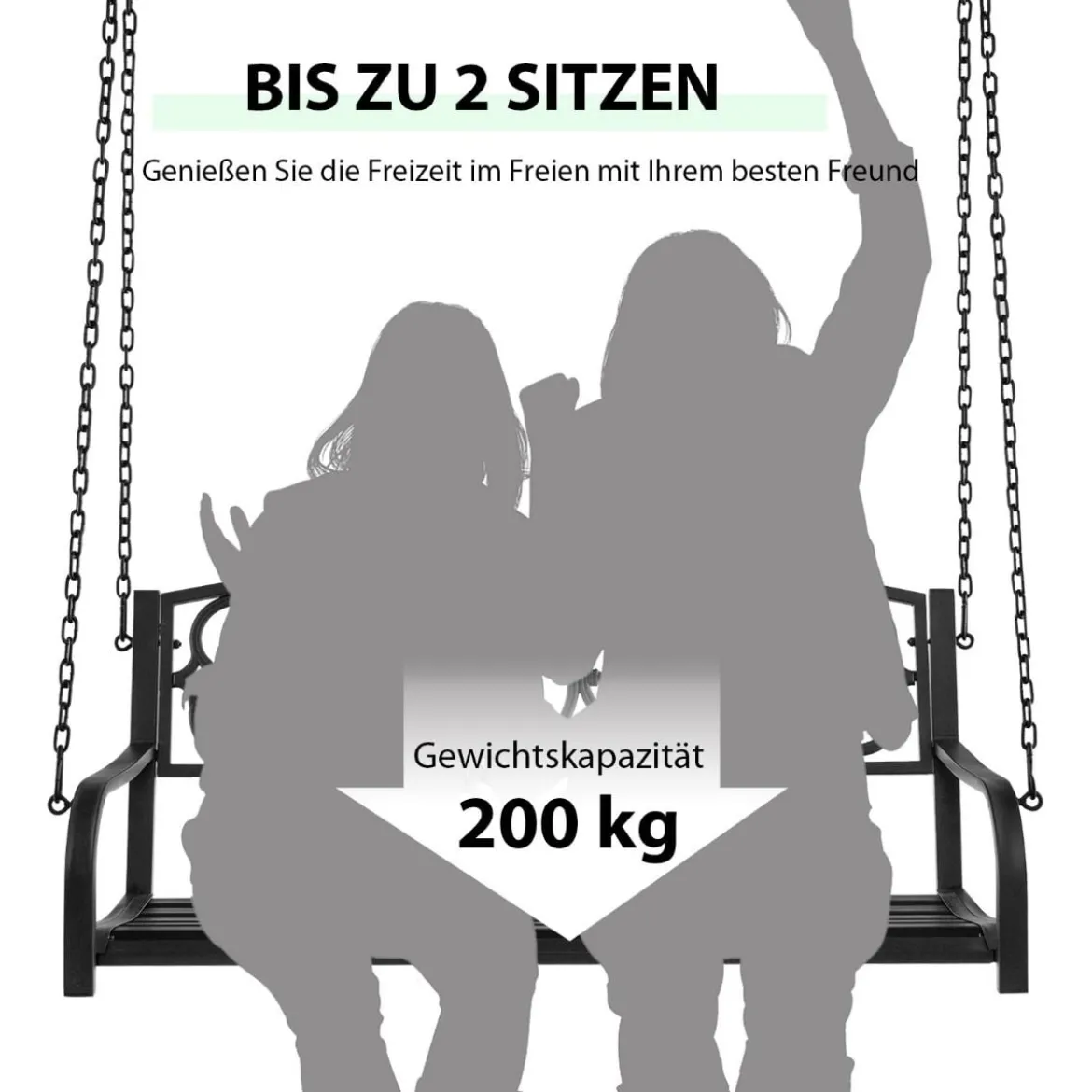 Schaukelbank 220 kg Belastbare 2-Personen-Hängeschaukel Schwarz