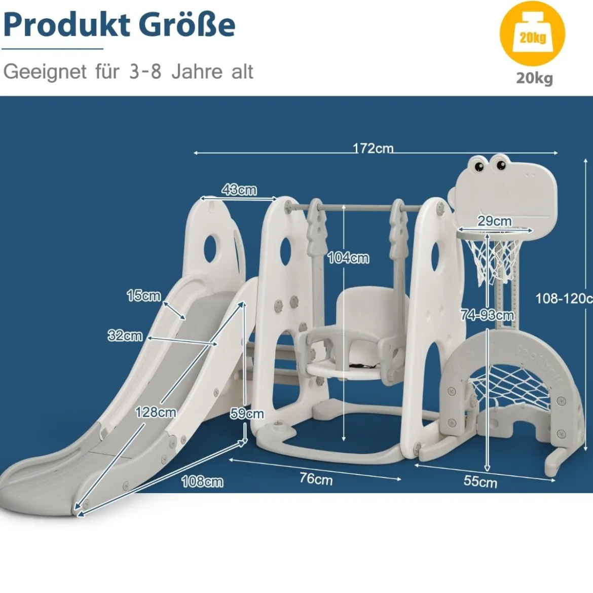 Schaukelgerüst Rutschen- und Schaukel-Set für Kleinkinder 172 x 182 x 108-120 cm Weiß