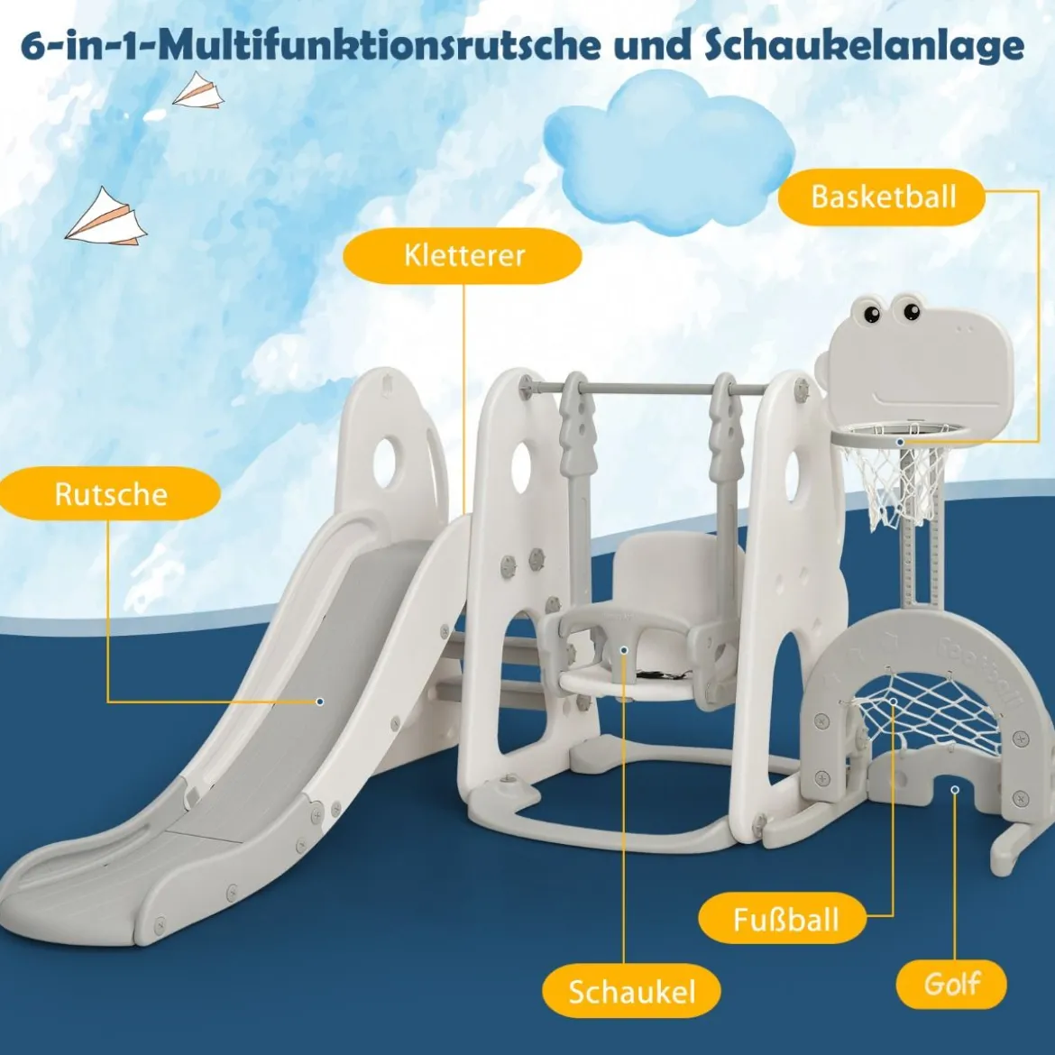 Schaukelgerüst Rutschen- und Schaukel-Set für Kleinkinder 172 x 182 x 108-120 cm Weiß