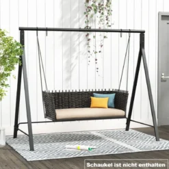 Schaukelgestell aus Metall mit 5 Aufhängeringen Schaukelständer 210 x 115 x 175 cm Schwarz