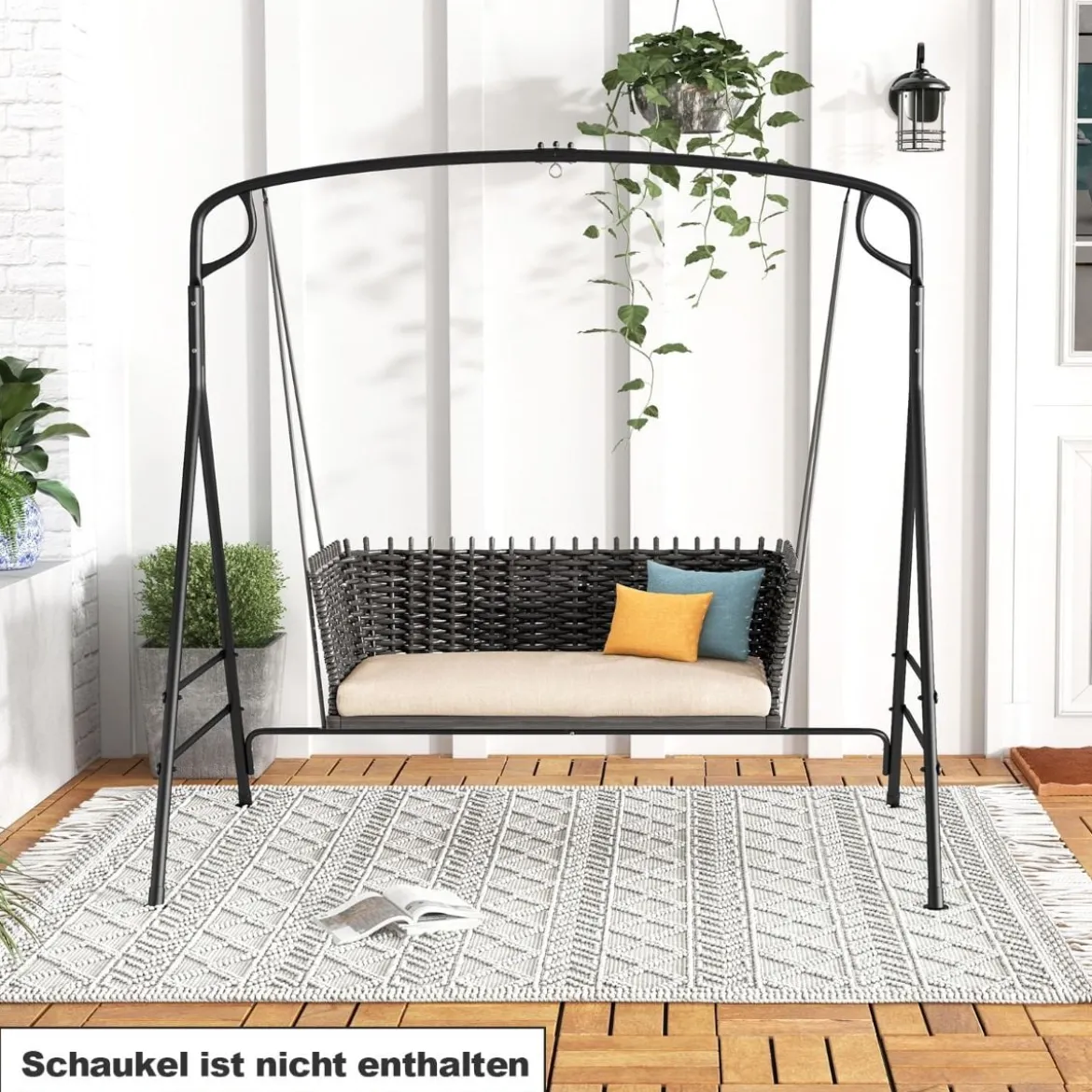 Schaukelgestell aus Metall mit Zusätzlichen Seitenstangen & 2-Ring-Design 170 x 118 x 165 cm