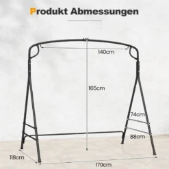 Schaukelgestell aus Metall mit Zusätzlichen Seitenstangen & 2-Ring-Design 170 x 118 x 165 cm