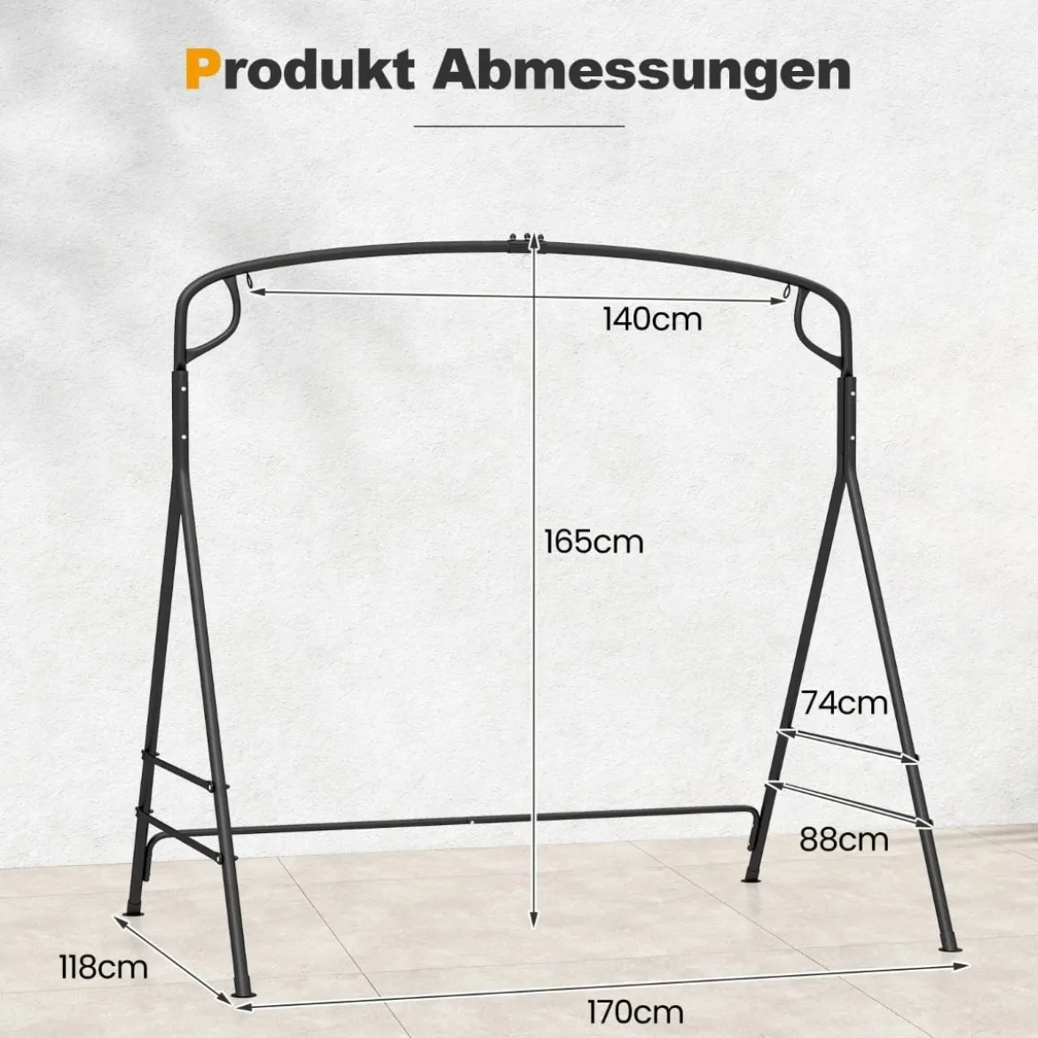 Schaukelgestell aus Metall mit Zusätzlichen Seitenstangen & 2-Ring-Design 170 x 118 x 165 cm