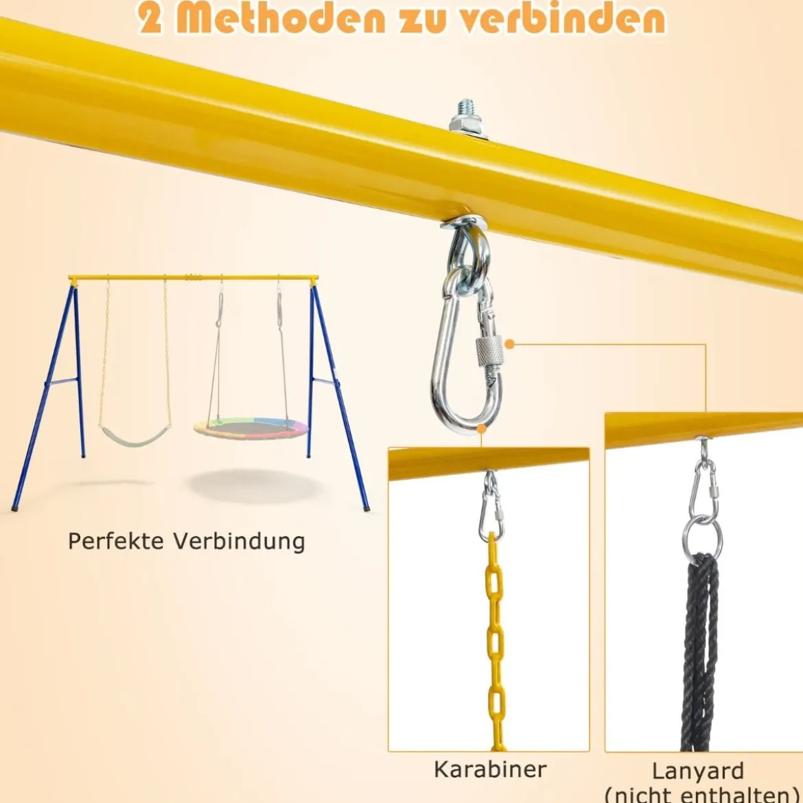 Schaukelgestell mit A-Rahmen Doppelschaukel Metallahmen 249 x 185 x 181,5 cm Blau + Gelb
