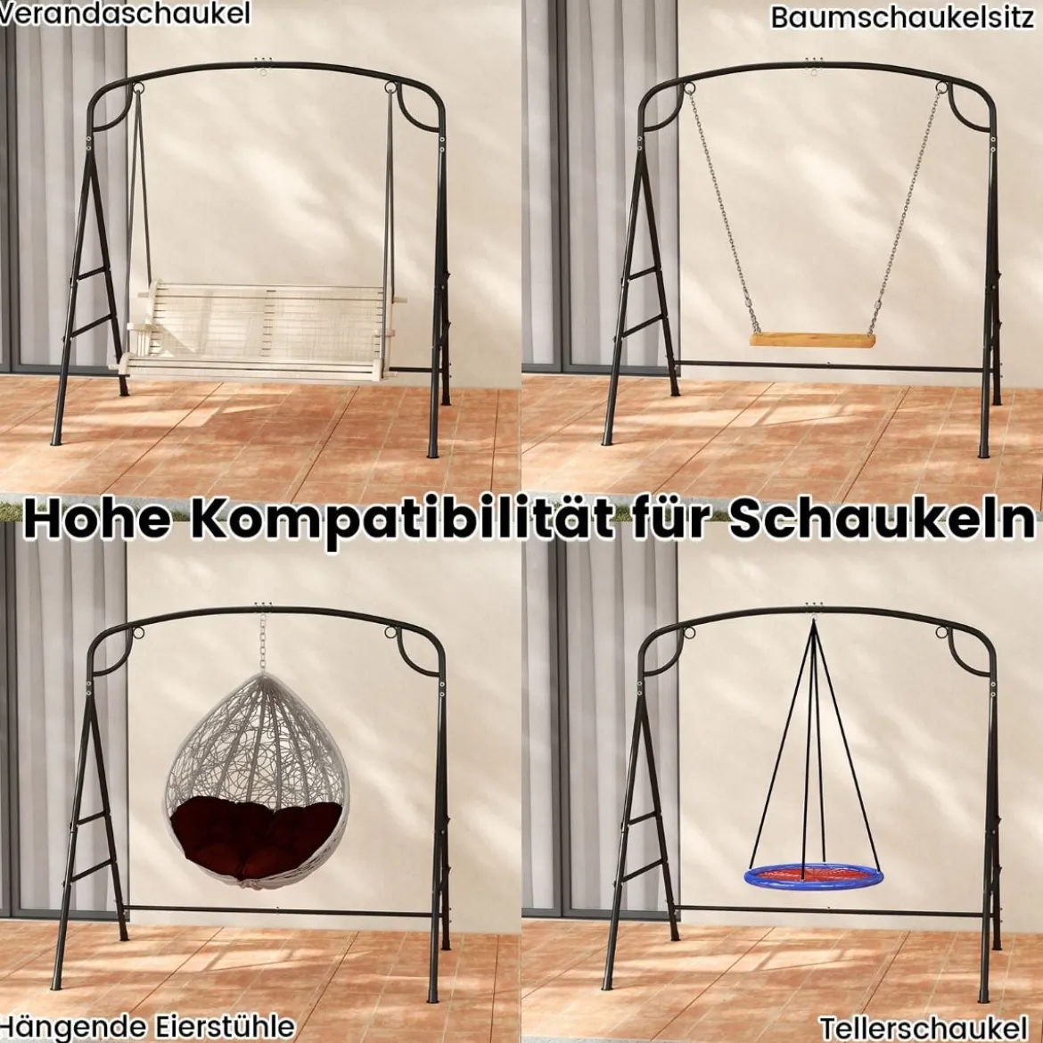 Schaukelgestell mit 2 Aufhängemöglichkeiten Gestell für Nestschaukel Schwarz