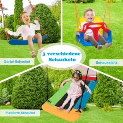 Schaukelgestell mit Nestschaukel elastischer Kinderschaukel & Babyschaukel 350 x 182 x 195 cm Gelb + Blau
