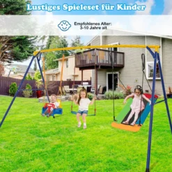 Schaukelgestell mit Nestschaukel elastischer Kinderschaukel & Babyschaukel 350 x 182 x 195 cm Gelb + Blau
