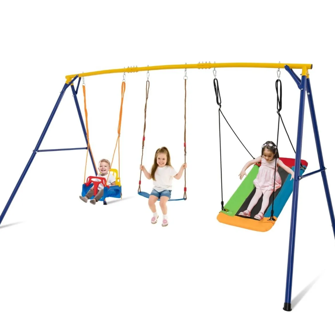 Schaukelgestell mit Nestschaukel elastischer Kinderschaukel & Babyschaukel 350 x 182 x 195 cm Gelb + Blau