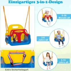 Schaukelgestell mit Nestschaukel elastischer Kinderschaukel & Babyschaukel 350 x 182 x 195 cm Gelb + Blau